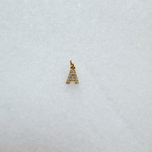 Load image into Gallery viewer, Diamond pavé initial charm set in gold, letter A