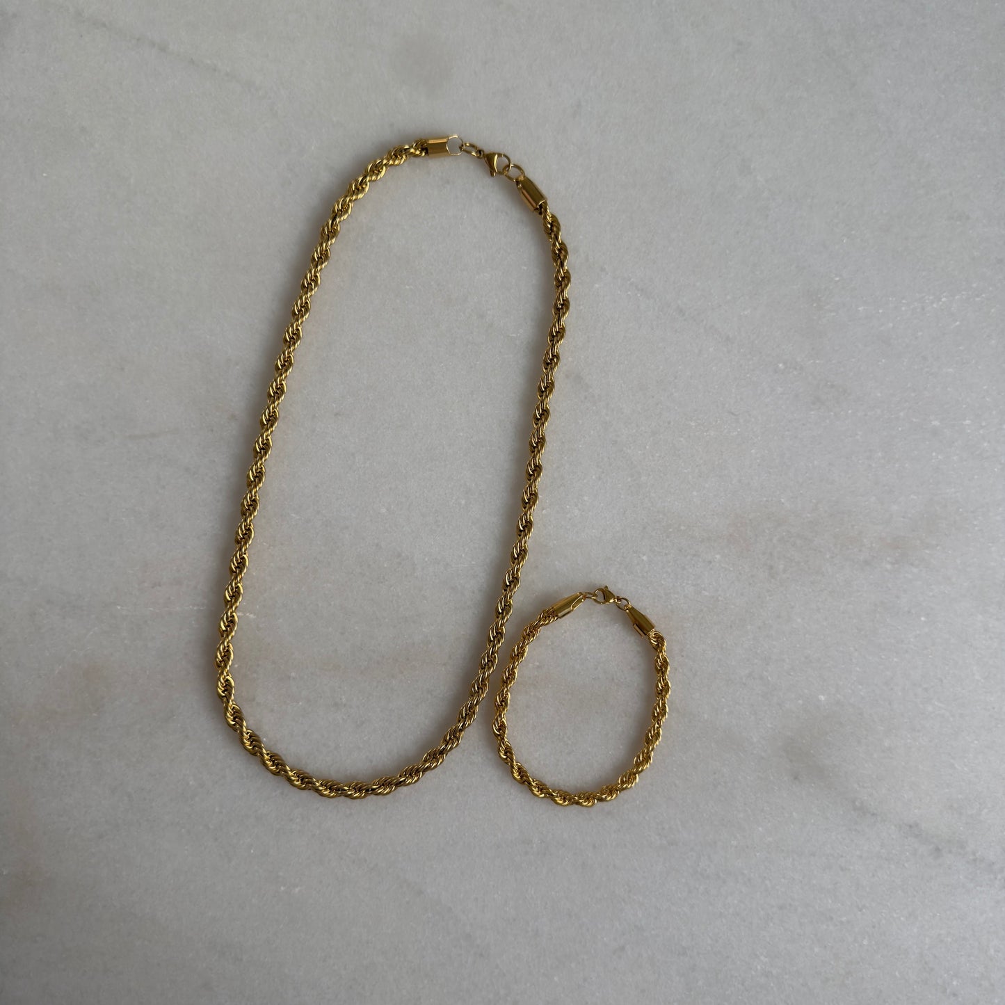 4mm gold rope chain and matching bracelet