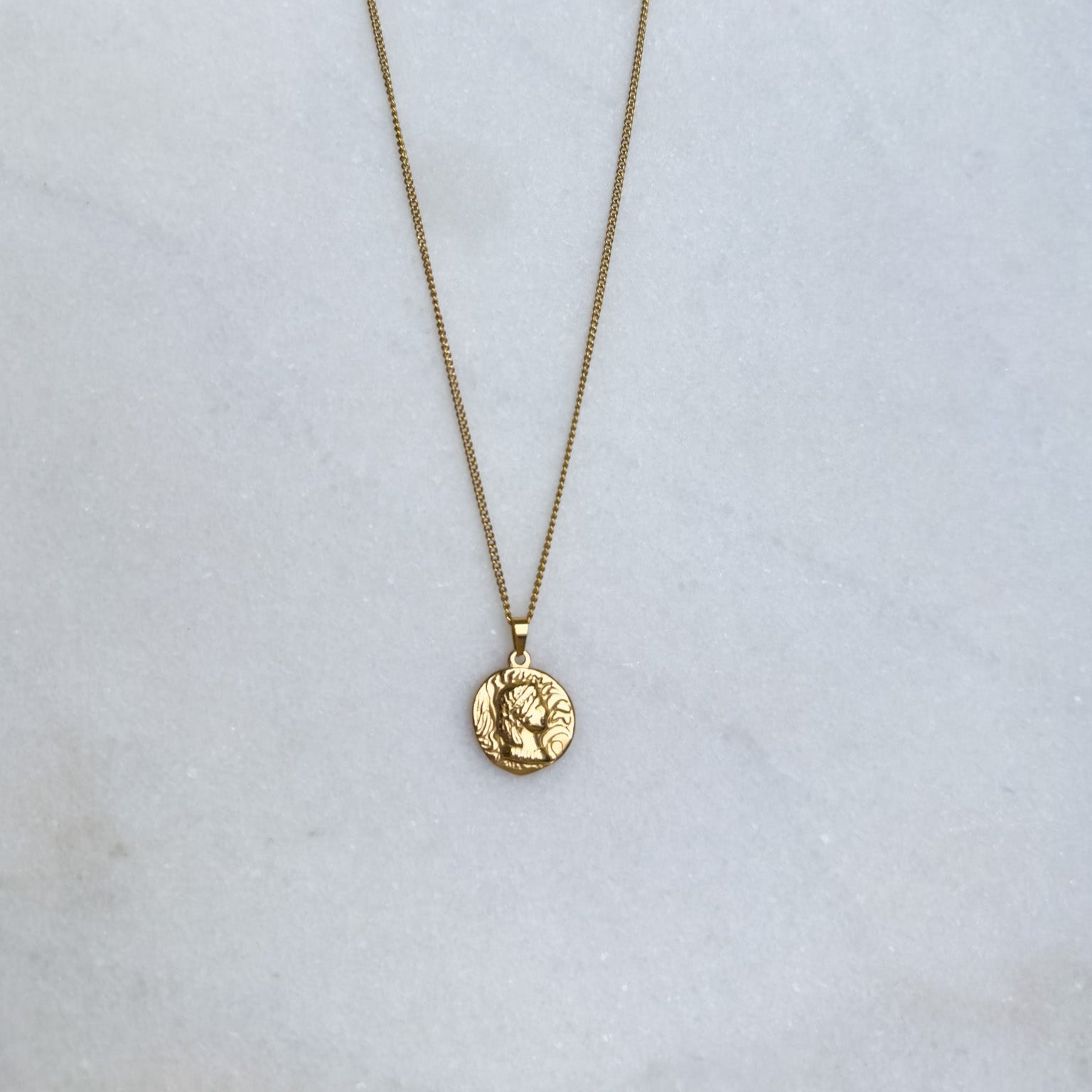 Gold chain with Native American coin pendant