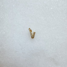 Load image into Gallery viewer, Diamond pavé initial charm set in gold, letter V
