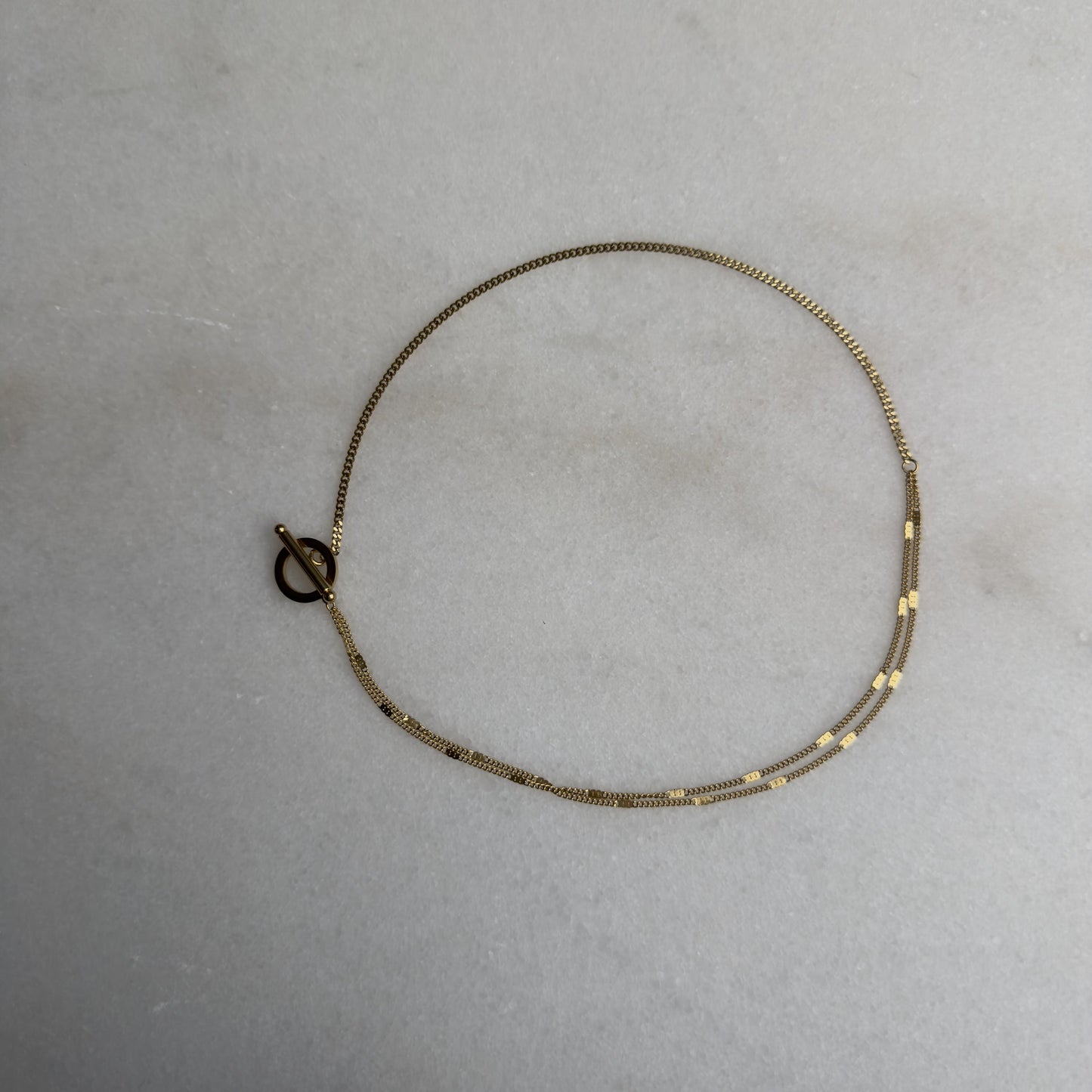 Gold Double Chain Necklace with Toggle Clasp