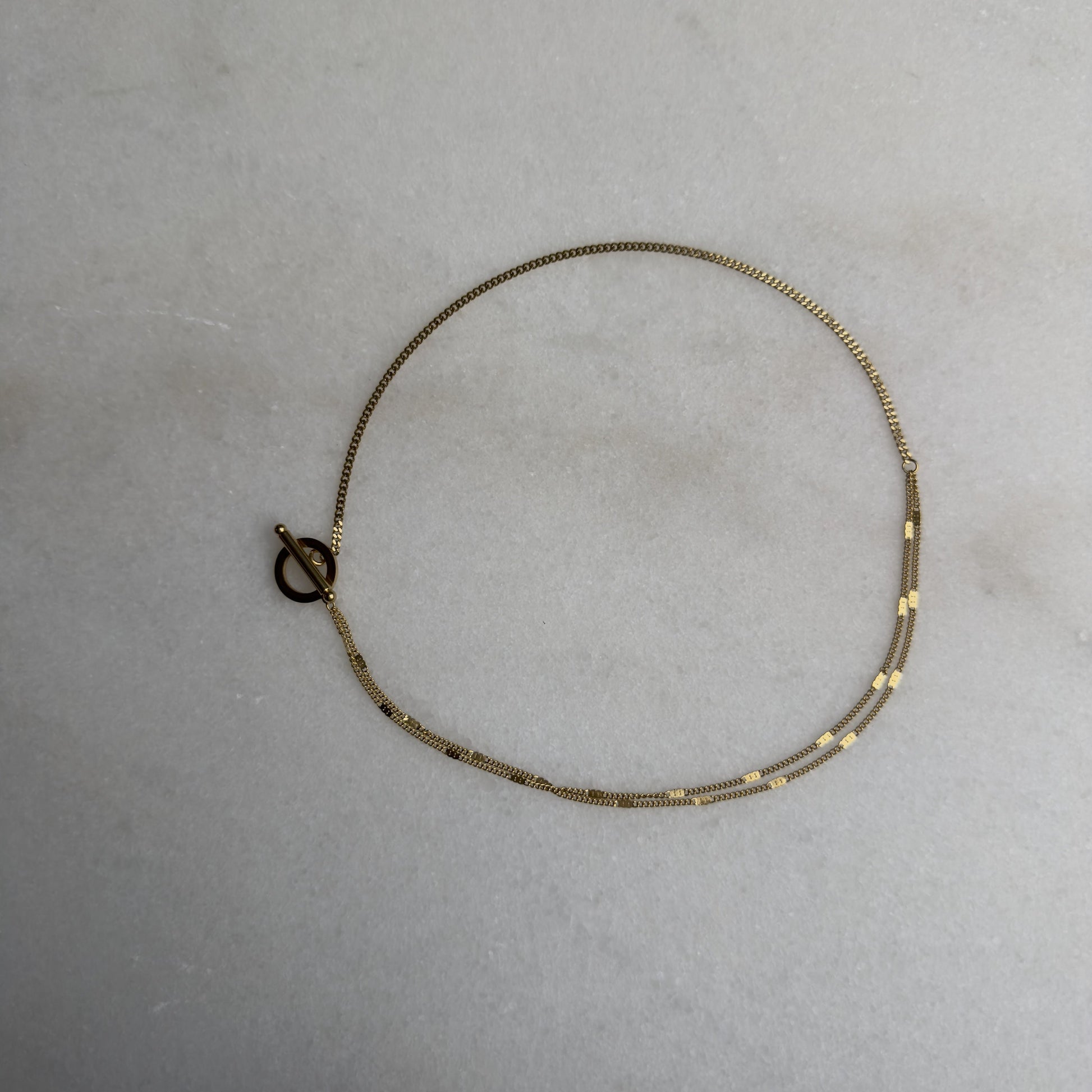 Gold Double Chain Necklace with Toggle Clasp