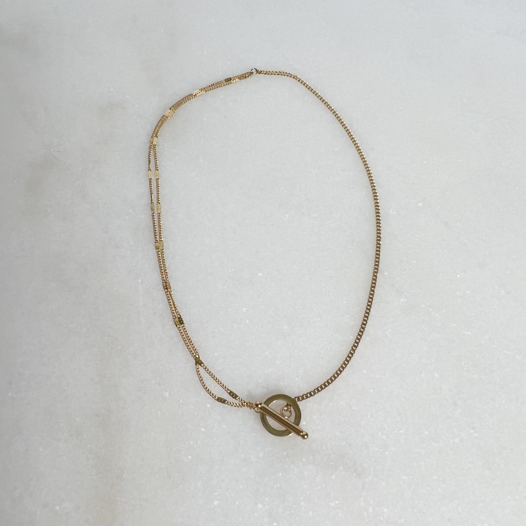 Gold Double Chain Necklace with Toggle Clasp