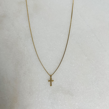 Load image into Gallery viewer, Small Cross Pendant with Box Chain on marble background
