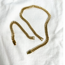 Load image into Gallery viewer, 8mm Cuban Link Chain and Bracelet Set on white linen background
