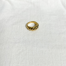 Load image into Gallery viewer, Gold Croissant Ring on white linen background
