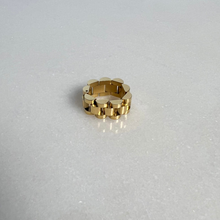 Load image into Gallery viewer, Gold watch link ring on marble background
